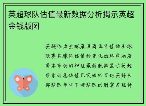 英超球队估值最新数据分析揭示英超金钱版图